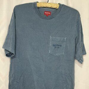 Supreme SS20 Overdyed Pocket Tee Medium denim wash blue front pocket Original